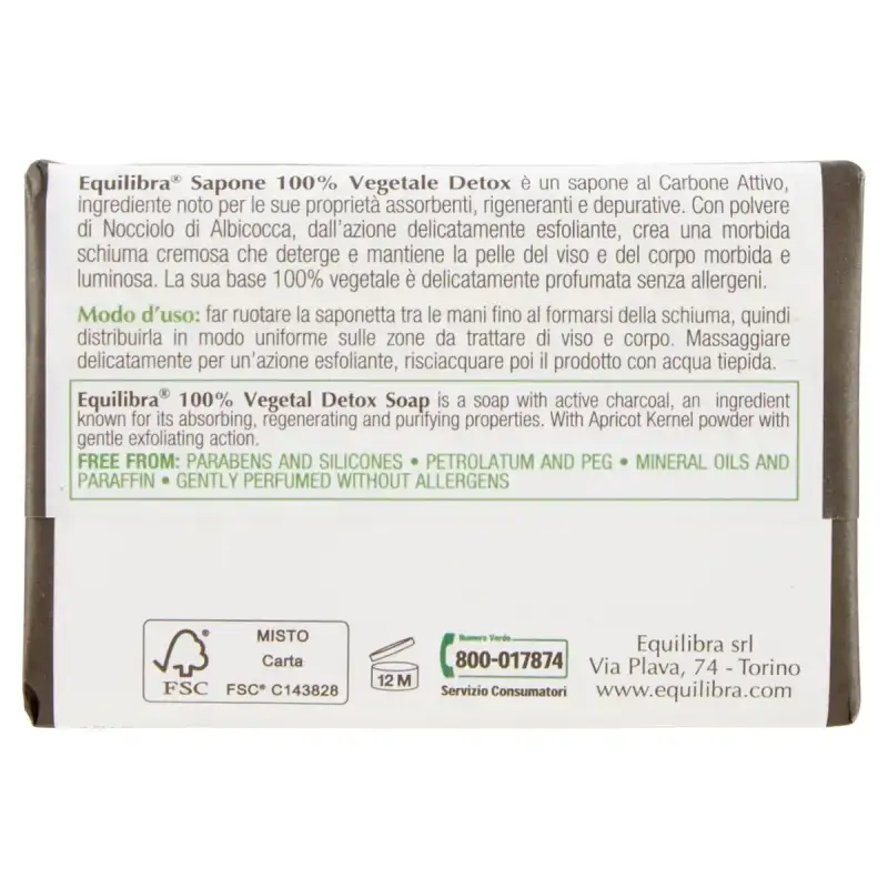 Equilibra Sapun Detox cu Carbon Activat 100% Vegetal 100 g Bax 12 buc.